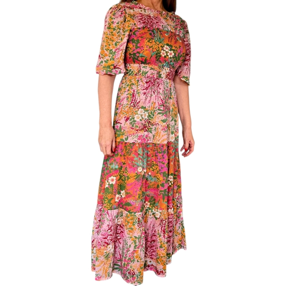 Banjanan Hilary Floral Dress Maxi Boho Loki's Garden Puff Sleeve Size XS - Picture 3 of 12